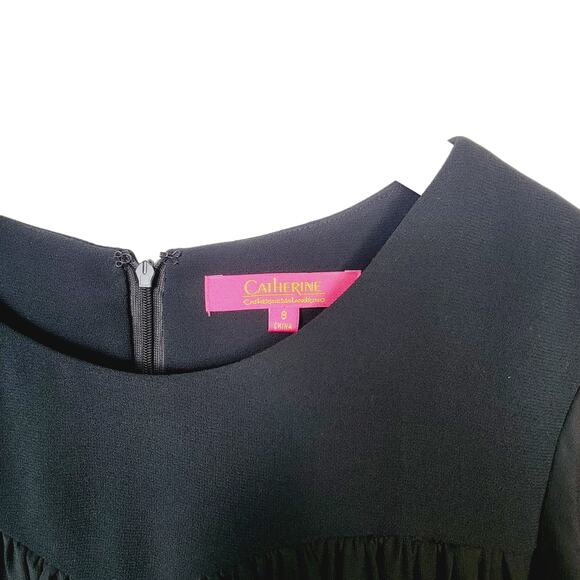 Catherine Malandrino Black Pleated Chiffon Bodice Fit & Flare Dress - Size 8 - Picture 3 of 7